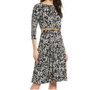 HARPER ROSE Dress Women Size 12 Belted Fit & Flare Black White  Stretch